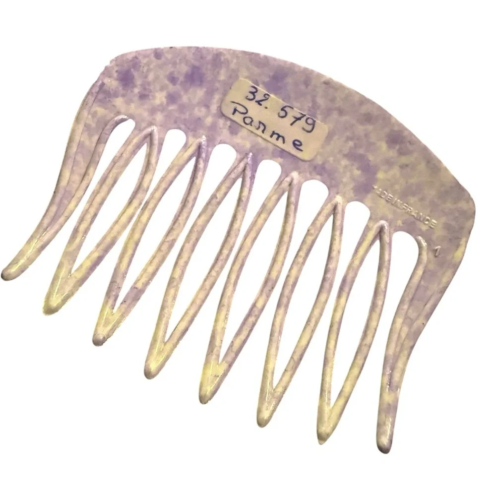 Gorgeous 1970’s French Hair Comb in Marbled Purple , Made in Paris, Unworn  2.5”